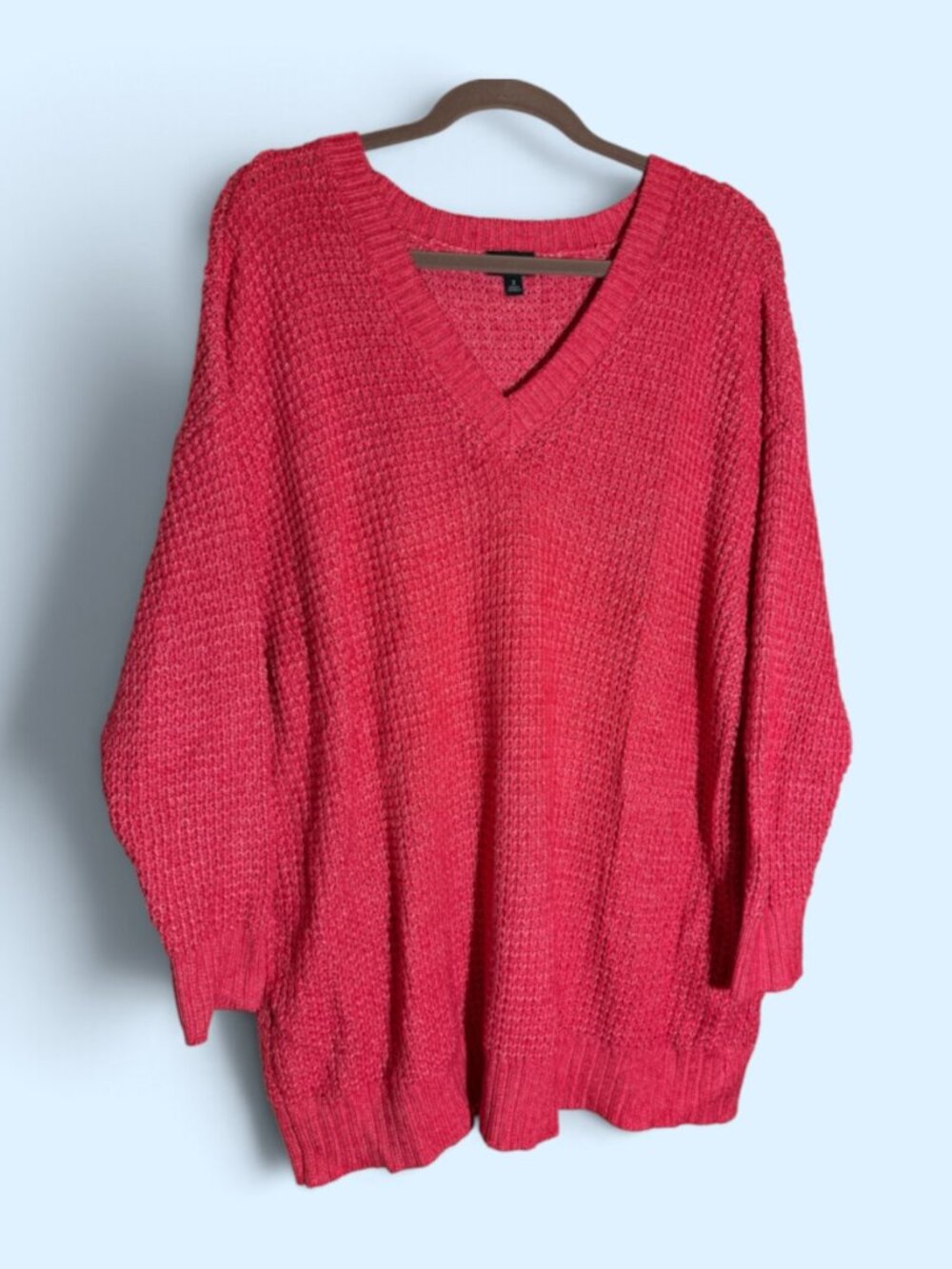 Torrid Waffle Knit Drop Shoulder V-Neck Oversize Vibrant Pink Sweater Sz 2X